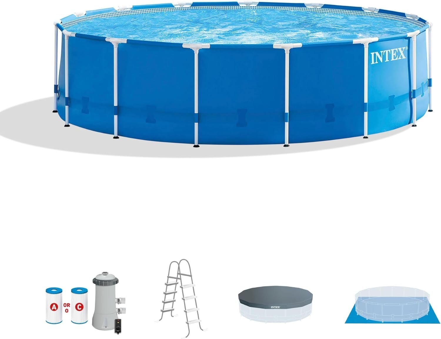 712zfROGIpL._AC_SL1500_.jpg Intex 15' x 48' Metal Frame Above Ground Pool Set - Image 1