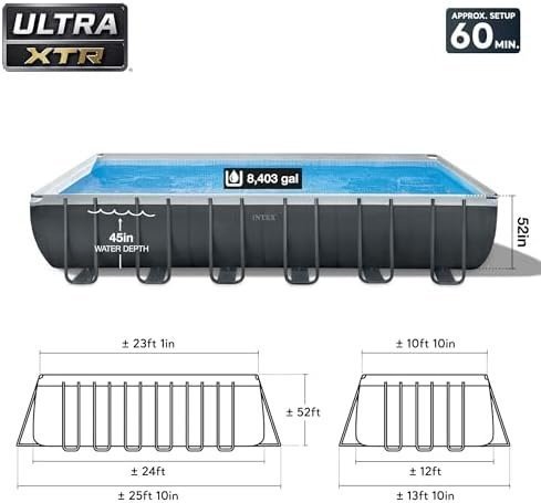 B07F3FTJCM-1-1755894524224.jpg INTEX 26363EH Ultra XTR Deluxe Rectangular Above Ground Swimming Pool Set: 24ft x 12ft x 52in – Includes 2100 GPH Sand Filter Pump – Easy Assembly - Image 1